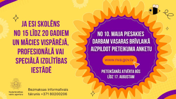 No 10. maija līdz 17. augustam skolēni var reģistrēties dalībai NVA vasaras nodarbinātības pasākumā