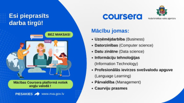Turpinās pieteikšanās bezmaksas mācībām starptautiskajā atvērto tiešsaistes kursu platformā “Coursera”